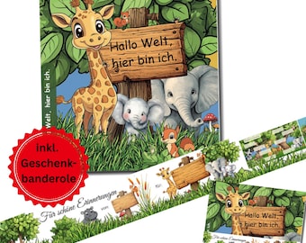 Baby Album Memory Book – My First Year, Hardcover 21×21 cm – Picture book with woodland animals & many details – Gift for birth or christening