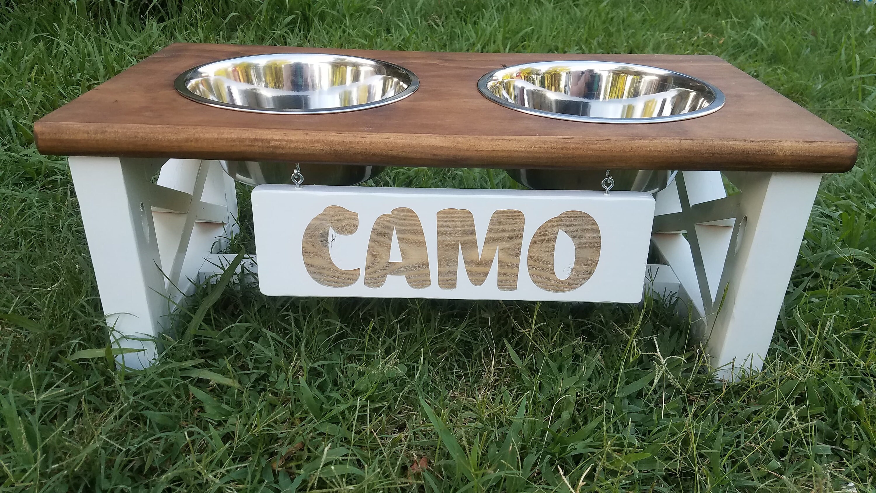Custom Farmhouse Style Raised Dog Food Stand Laser Engraved Etsy