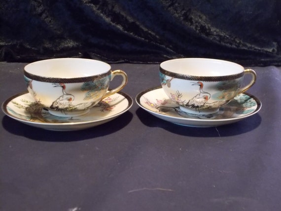 RARE KUTANI COVERED SOUP CUP /& SAUCER SETS MEIJI EGG SHELL PORCELAIN BEAUTIFUL!