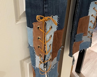 upcycled one of a kind boho hippee flavored leg jeans. Levis 33/30