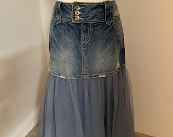 Upcycled denim tool skirt