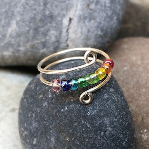 Rainbow fidget ring, sterling silver