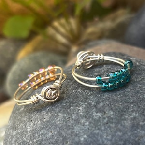 Flower fidget ring, sterling silver rings for women