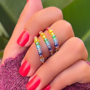 Rainbow fidget ring, sterling silver thin band