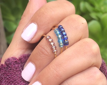 Anxiety ring, gold fill, beaded fidget rings, worry rings, spinner ring, stress ring, meditation ring, rings for women