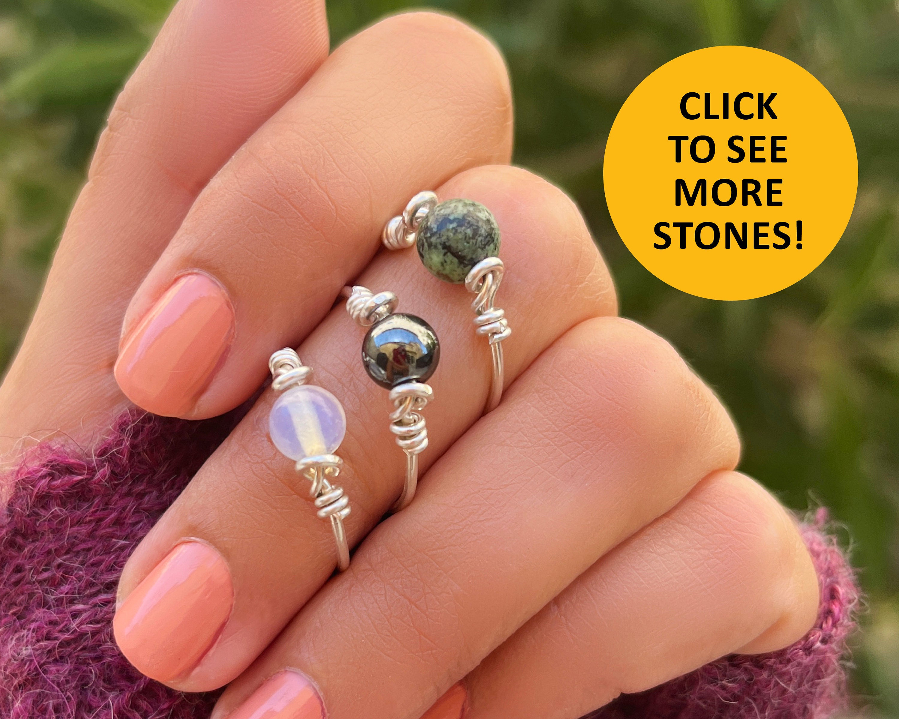 ☆nff☆ gem string ring setblue nff1 Crystal Fidget Ring, Natural Stone Jewelry, Sterling Silver