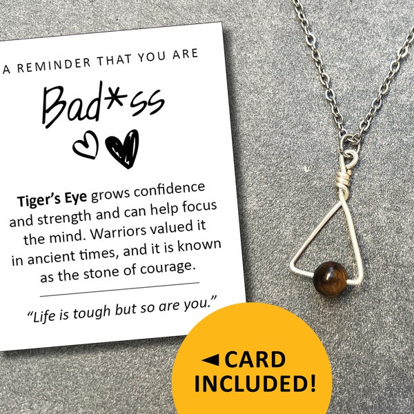 Fidget necklace, badass, anxiety relief necklaces, tigers eye, affirmations, necklaces for women, strong woman gift, gifts for her, daughter