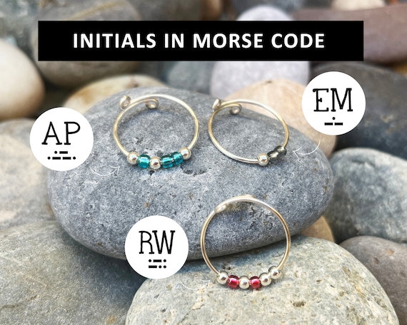 Fidget ring, Morse Code initials, anxiety rings, sterling silver, initial