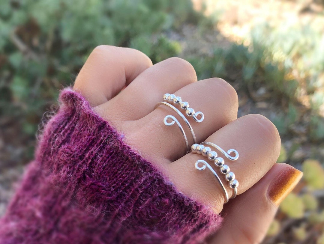 Sterling Silver Fidget Ring, Choose Your Number of Beads