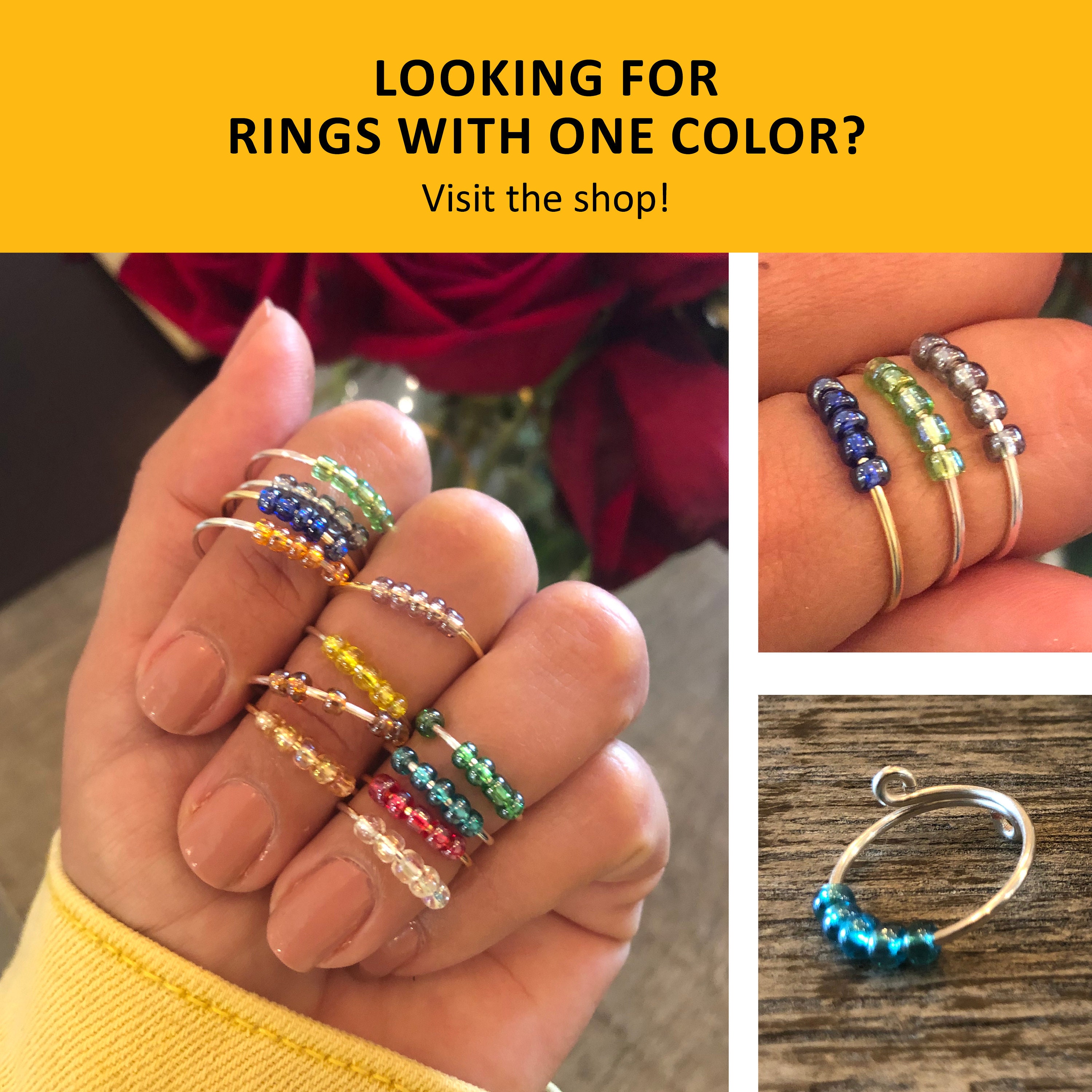 Fidget Ring Set of 3 Anxiety Bead Rings in Random Colors Etsy