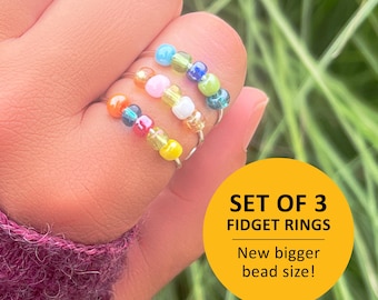 Fidget ring set of 3, chunky bead size, random colors