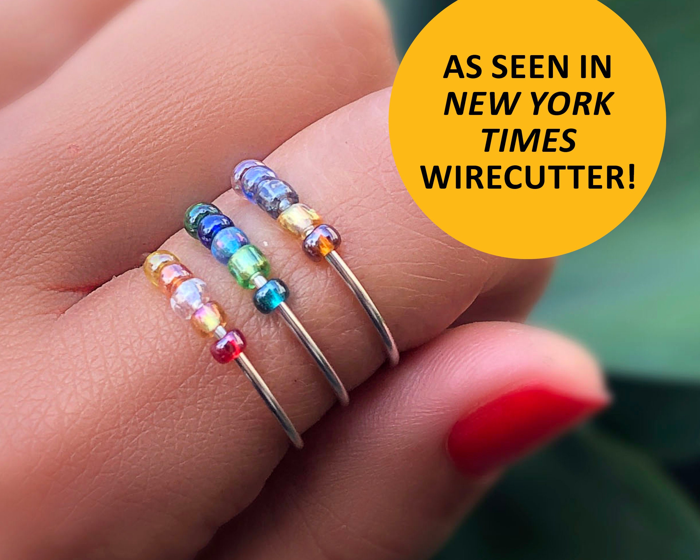 Fidget Ring Set of 3 Anxiety Bead Rings in Random Colors Worry