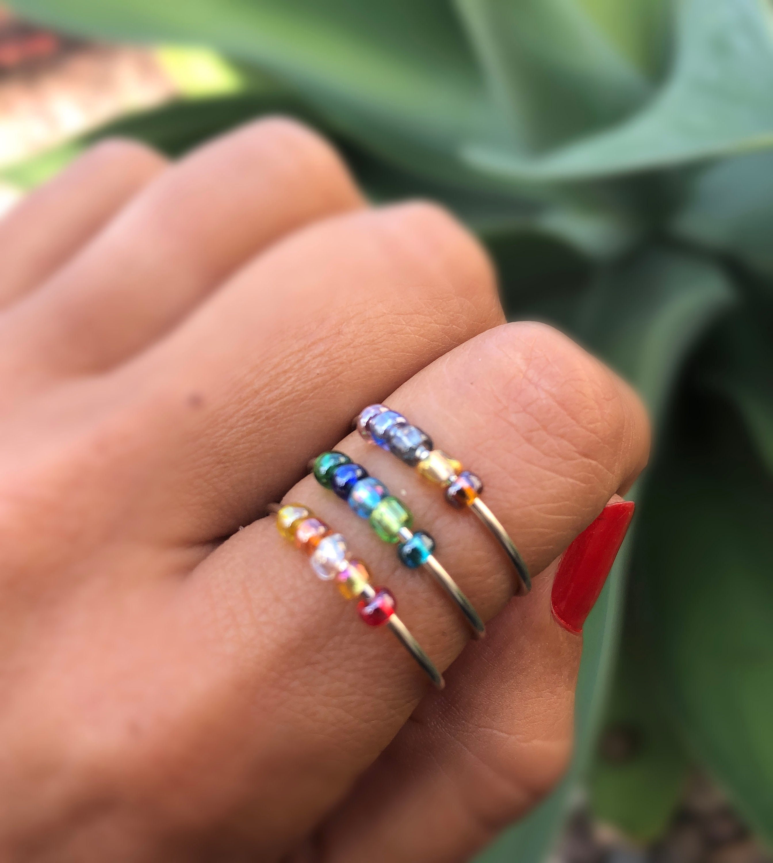 Fidget Ring Set of 3 Anxiety Bead Rings in Random Colors Etsy