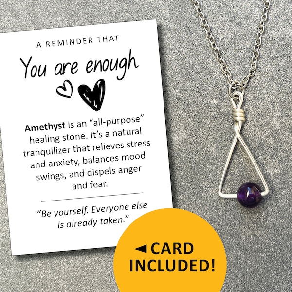 You are enough fidget necklace, Amethyst crystal necklaces, card, women, inspirational, motivational, affirmations, fidget toy