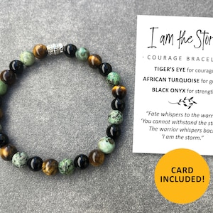 I am the Storm bracelet, courage bracelets, Tiger's Eye, African turquoise, black onyx beaded jewelry