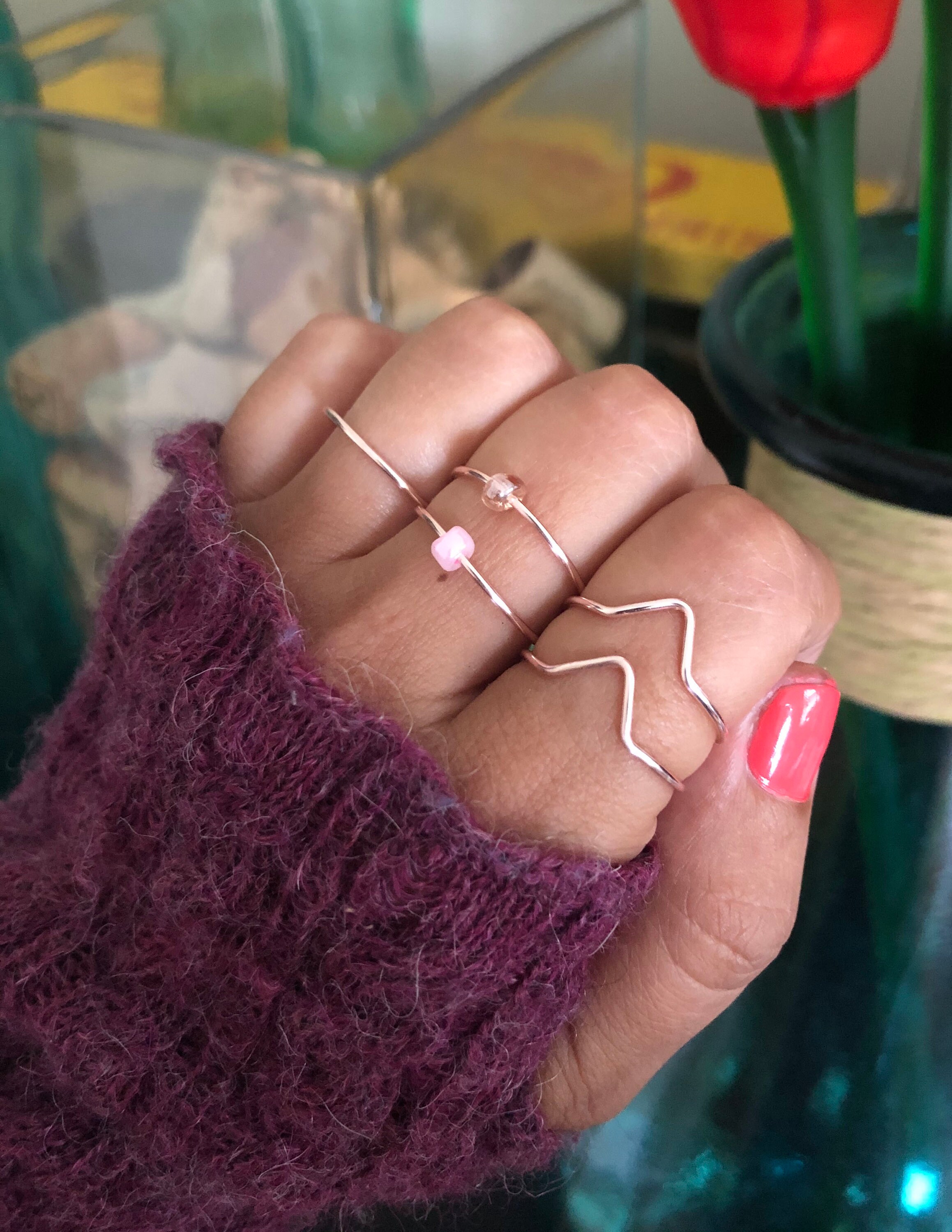 Pink ring set of 5 Stacking ring set rose gold stacking Etsy