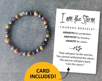 I am the Storm bracelet, courage bracelets, Hematite, Amethyst, Unakite beaded jewelry
