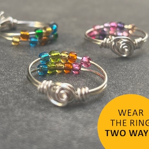 Flower fidget ring, sterling silver rings, wire rose