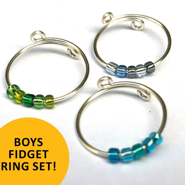 Boys fidget ring set of 3, anxiety rings, stress relief