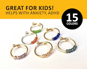 Fidget rings for kids, anxiety bead ring, daughter, son, child, children, anxiety relief, 5 beads