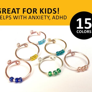 Fidget rings for kids, set of 3, anxiety bead ring, girls, boys, adjustable ring, rings for children, child ring, 3 beads