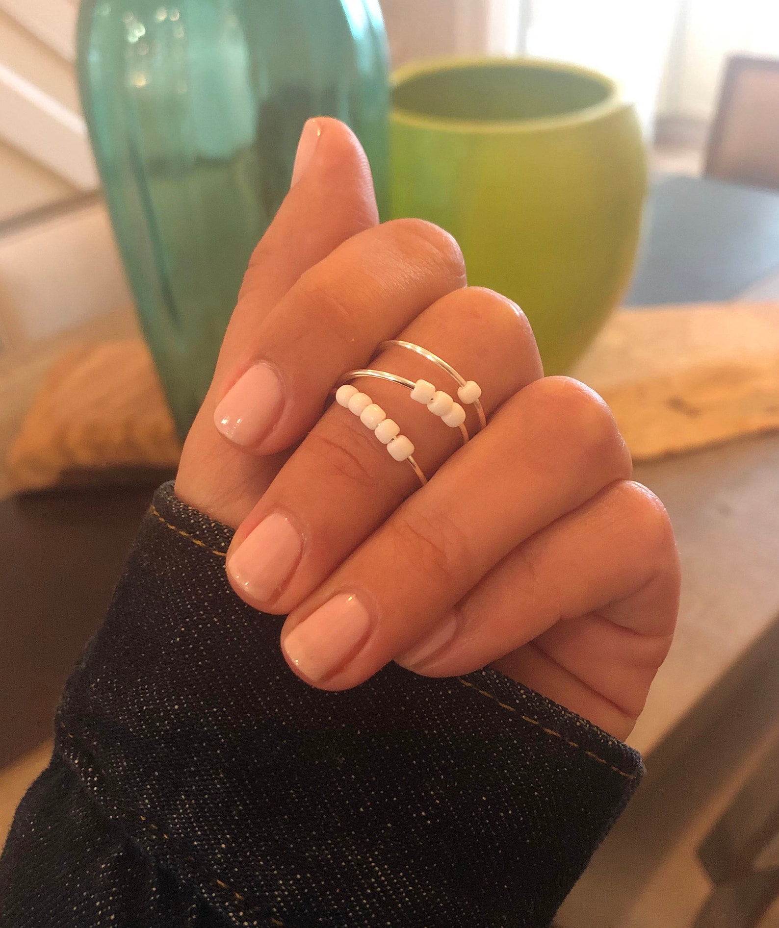 White Ring Set of 3 Stacking Rings Fidget Rings Dainty Etsy