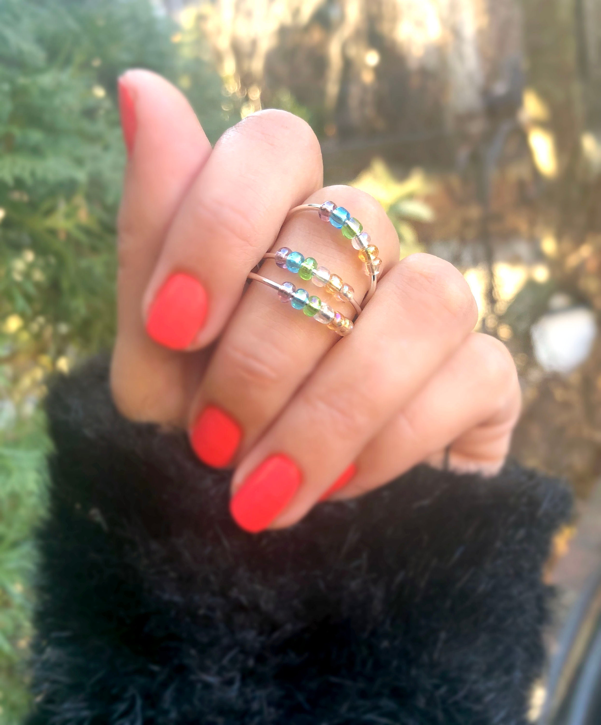 Anti anxiety ring set of 3, anxiety bead ring, pastel rainbow fidget …
