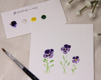 Mini Painting Kit - Pansies Mini Watercolor Paint Kit, DIY paint kit, DIY kids craft kit, Floral watercolor kit