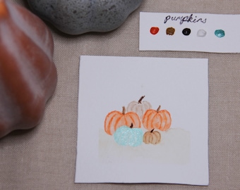 Pumpkins Mini Painting Kit, Beginner Watercolor Mini Paint Kit, Cottagecore Watercolor Painting, Paint Party Favor, Autumnal Party Gift