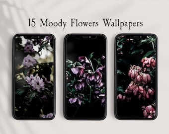 Moody Flowers iPhone Wallpaper Bundle Vintage Aesthetic Phone Lock Screen, Cottagecore Wallpaper Garden Lock Screen Dark Academia Wallpaper