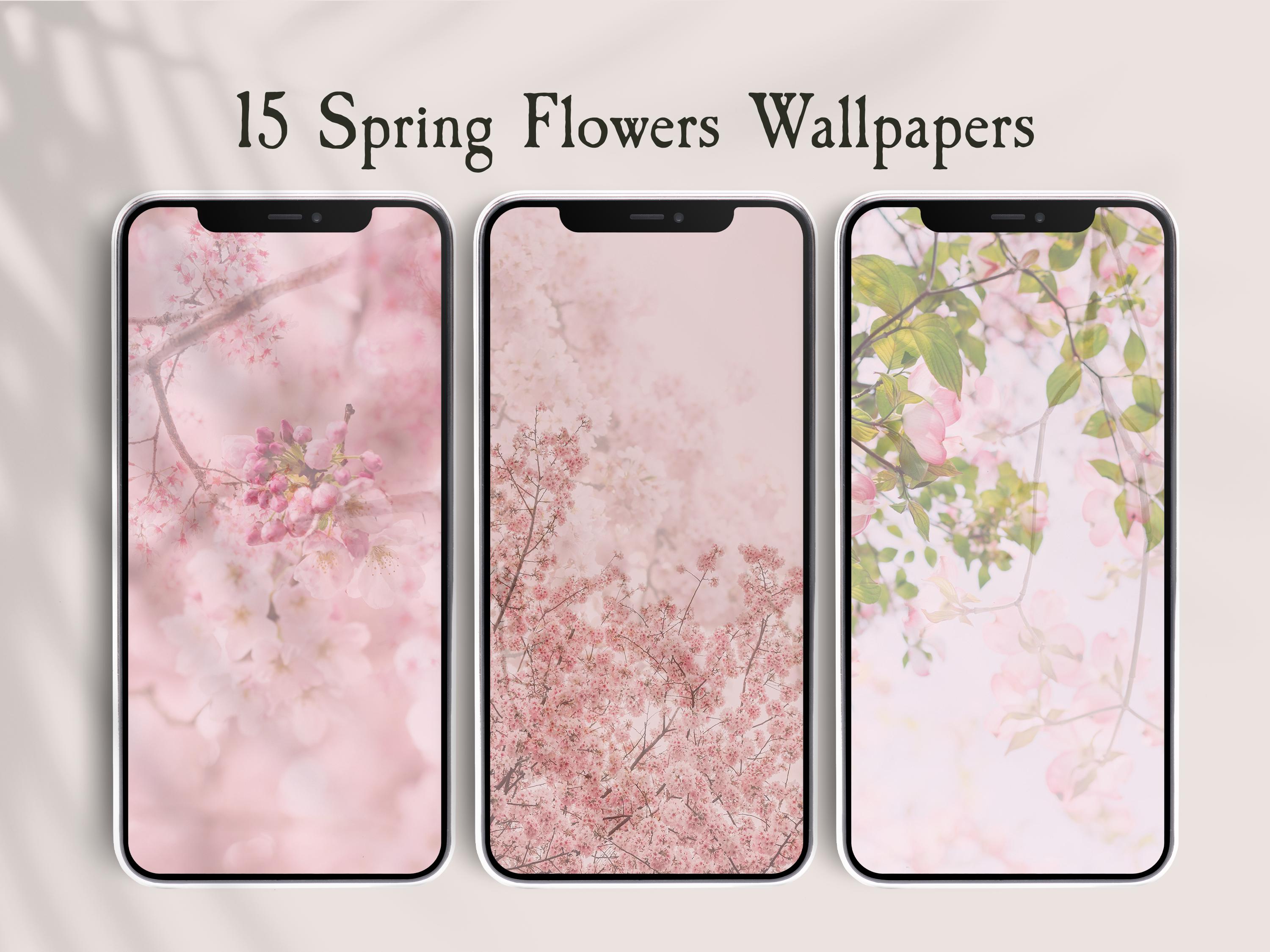 Pink Spring Flowers iPhone Wallpaper Bundle, Vintage Aesthetic Phone Lock Screen Cottagecore Phone Wallpaper English Garden Lock Screen