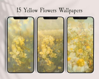 Yellow Spring Flowers iPhone Wallpaper Bundle Vintage Aesthetic Phone Lock Screen, Cottagecore Phone Wallpaper English Garden Lock Screen