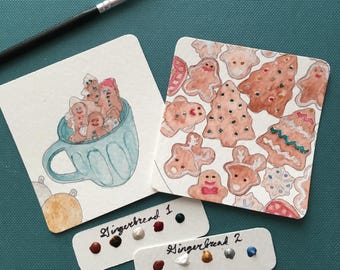 Gingerbread Mini Watercolor Painting Kit Line Art Coloring Cards