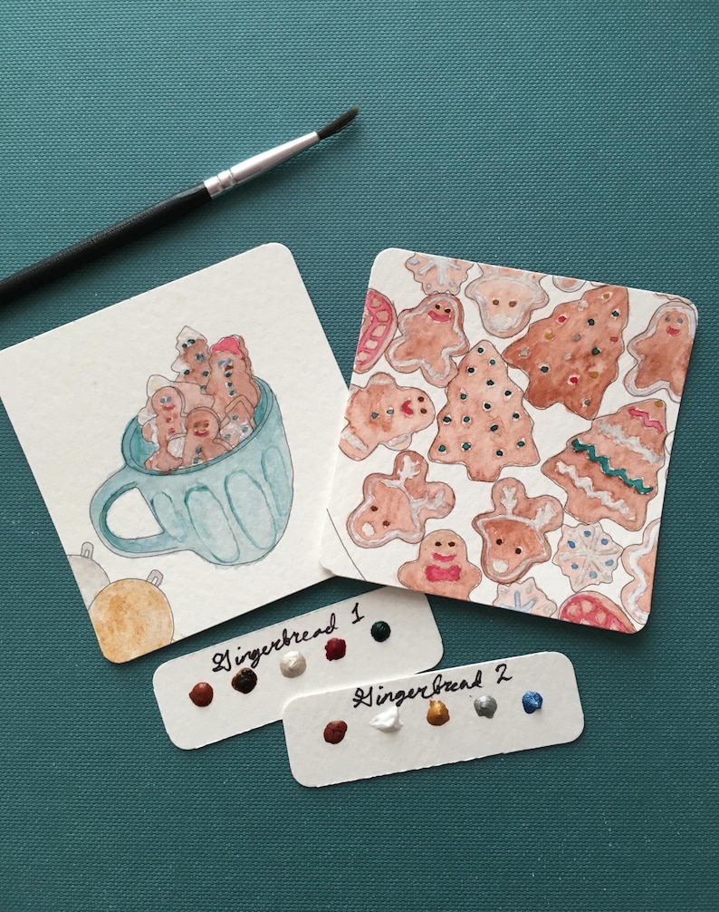 Gingerbread Swatch Gingerbread Mini Watercolor Painting Kit Line Art Coloring Cards - Etsy