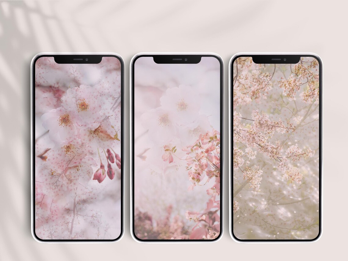 Spring Flower Lock Screen Computer Pink Spring Flowers iPhone Wallpaper Bundle, Vintage Aesthetic Phone ...