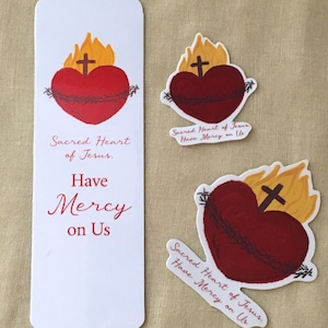 Sacred Heart Sticker Bundle: Catholic Bookmark & Waterproof Stickers