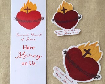 Sacred Heart Sticker Bundle: Catholic Bookmark & Waterproof Stickers