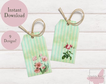 Vintage Floral Gift Tags, Printable Victorian Style (PDF/JPG)