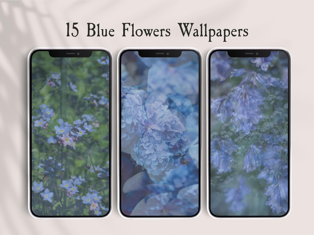 Blue Flower iPhone Wallpaper Bundle, Vintage Floral Lock Screen ...