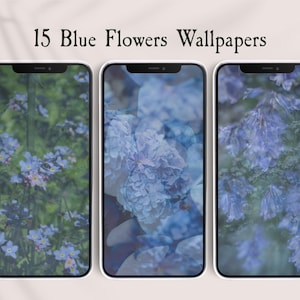 Paquete de fondos de pantalla para iPhone con flores de primavera azules, pantalla de bloqueo de teléfono con estética vintage, fondo de pantalla para teléfono estilo cottagecore, pantalla de bloqueo de jardín inglés