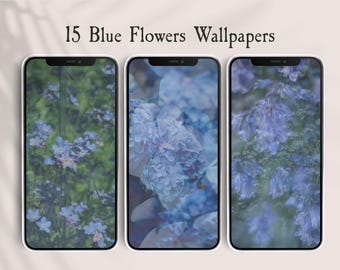Blue Spring Flowers iPhone Wallpaper Bundle Vintage Aesthetic Phone Lock Screen Cottagecore Phone Wallpaper English Garden Lock Screen