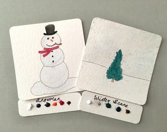Winter Mini Watercolor Painting Kit Line Art Coloring Cards