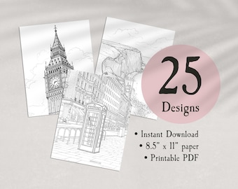 England Coloring Pages Printable, Set of 25 Designs, Instant Download PDF