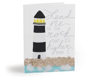 Lead Me to the Rock That is Higher Than I watercolor lighthouse cards, Psalm 62:1, Scripture verse artwork