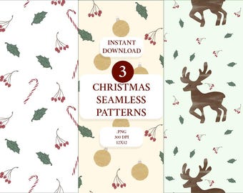 Classic Christmas Hand-Drawn Seamless Pattern for Personal and Commercial Use