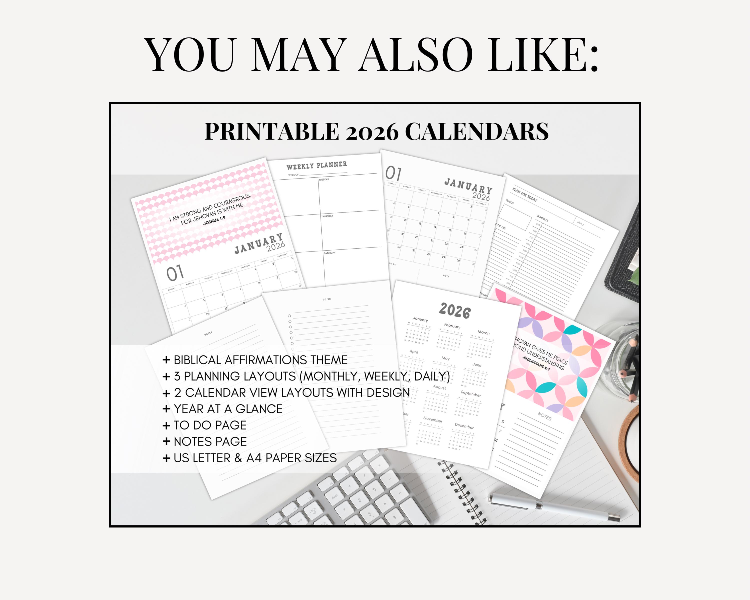 2026 Bible Scripture Affirmations Printable Calendar Cards JW Christian ...