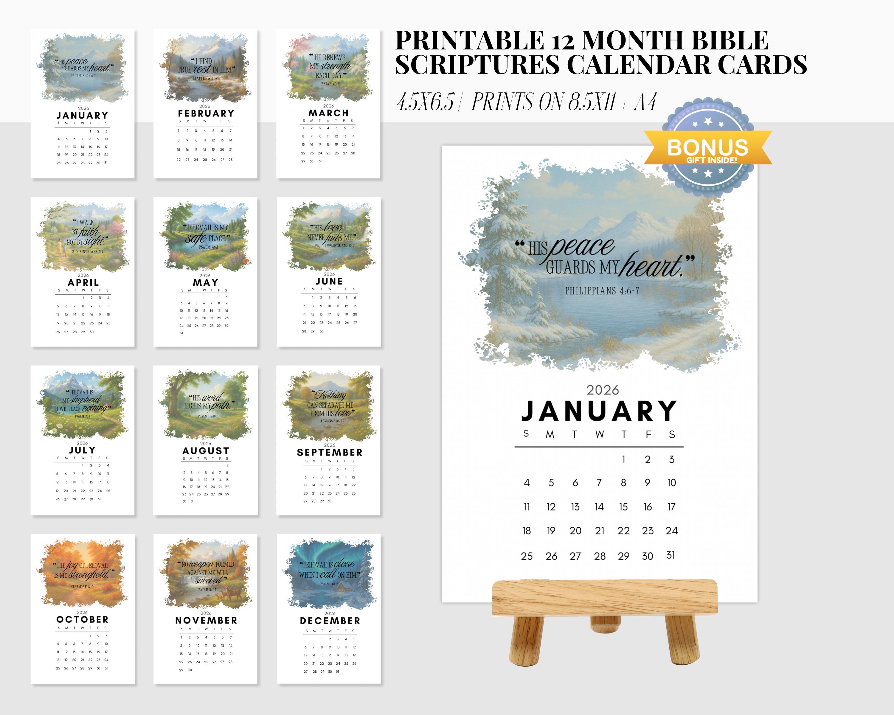 2026 Bible Scriptures Printable Calendar Cards JW Christian Supplies ...