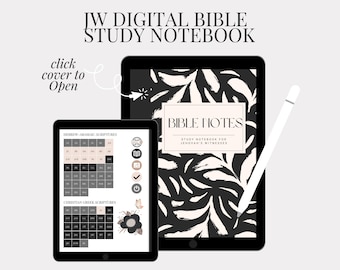 JW Bible Study Notebook for GoodNotes Neutral Black & Ivory Minimalist Personal Study Bible Tools PDF Bible Notes Organizer