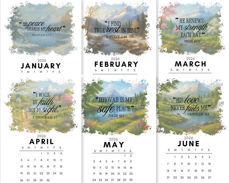 2026 Bible Scriptures Printable Calendar Cards JW Christian Supplies ...
