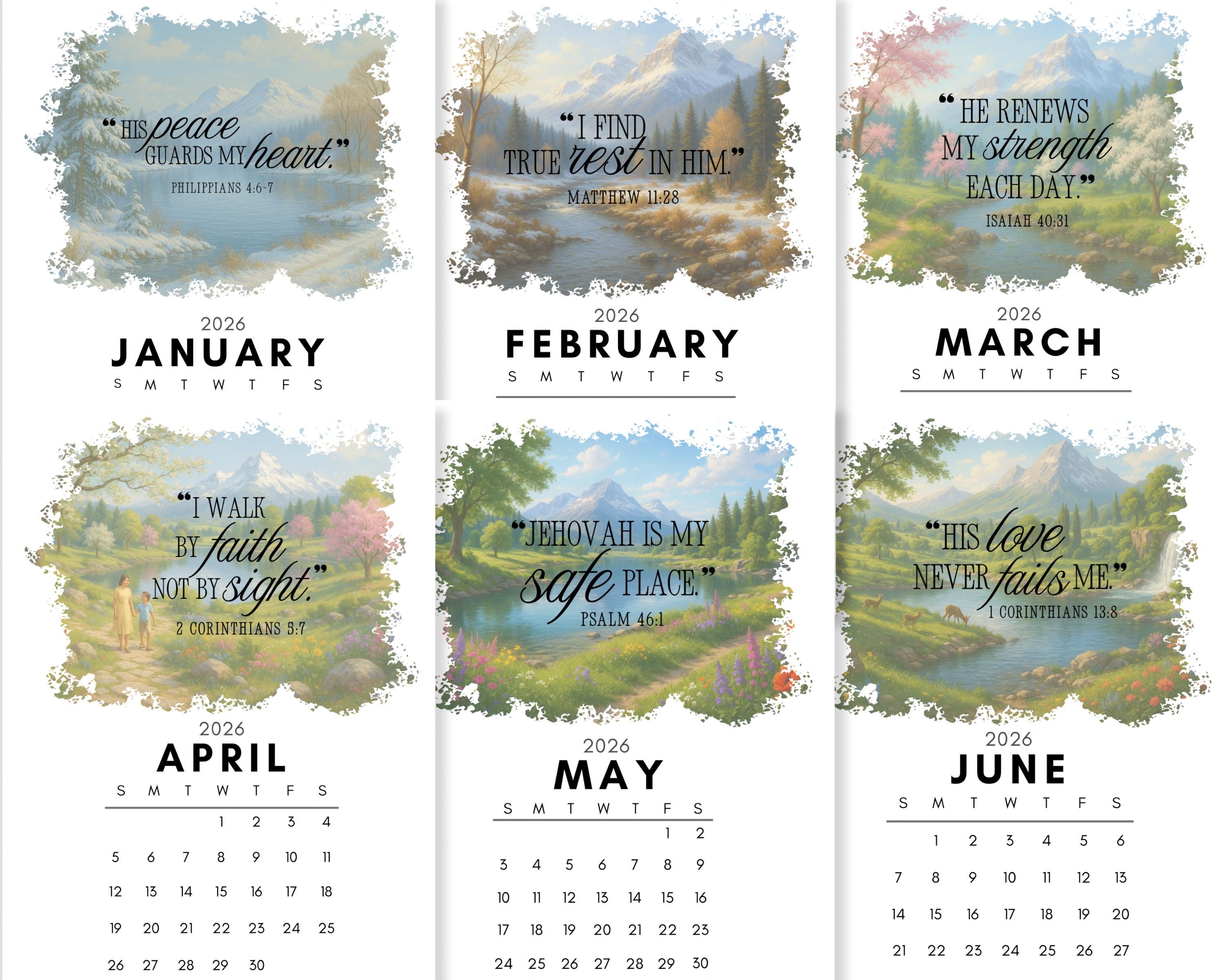 2026 Bible Scriptures Printable Calendar Cards JW Christian Supplies ...